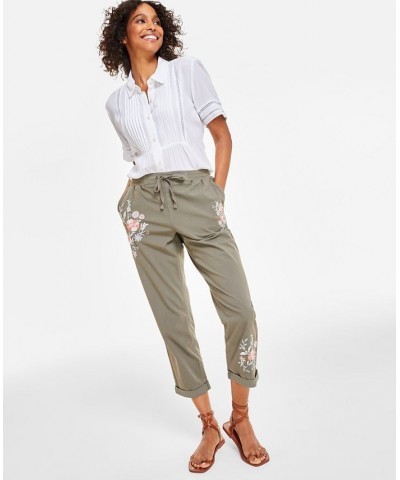 Women's Floral Embroidered Pants Olive $16.30 Pants