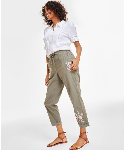 Women's Floral Embroidered Pants Olive $16.30 Pants