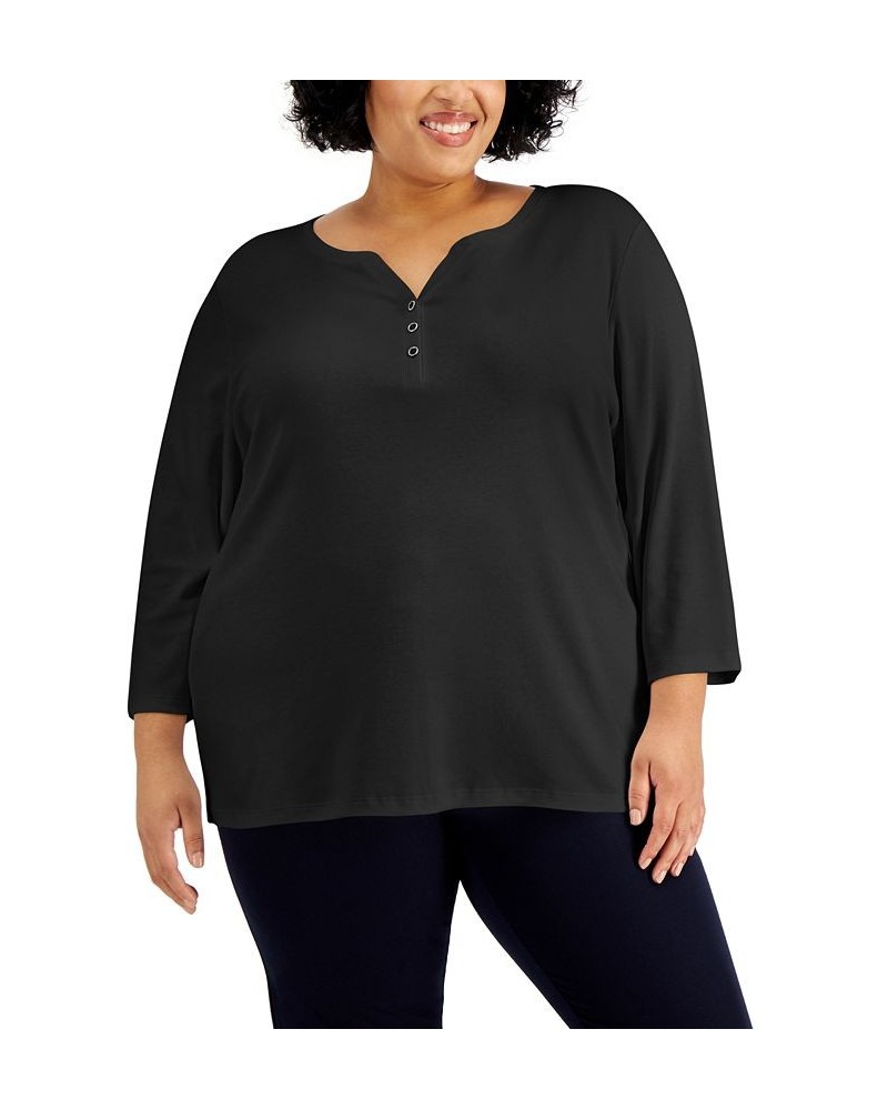 Plus Size 3/4-Sleeve Henley Top Boca Blush $8.79 Tops