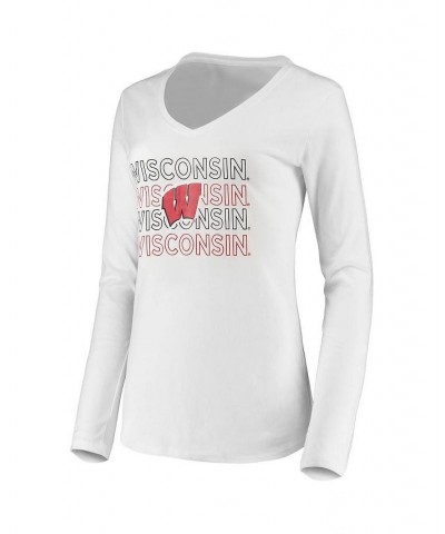 Women's Red White Wisconsin Badgers Flagship Long Sleeve T-shirt and Pants Sleep Set Red, White $35.09 Pajama