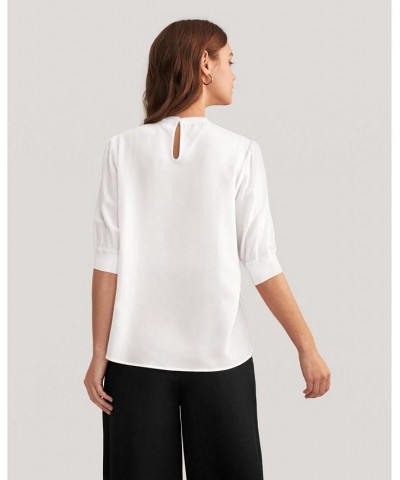 Women's Elegant Casual Silk Tee With Rib Cuff Natural White $46.58 Tops