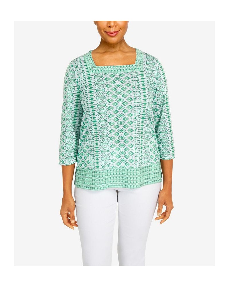 Petite Tropical Geo Print Top Palm Green $33.36 Tops