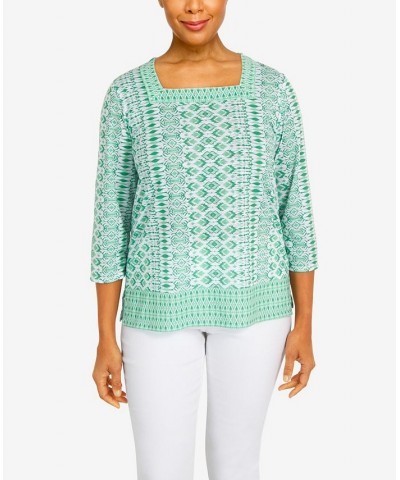 Petite Tropical Geo Print Top Palm Green $33.36 Tops