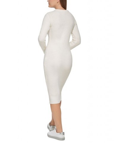 Petite Zippered-Slit Sweater Dress White $39.62 Dresses