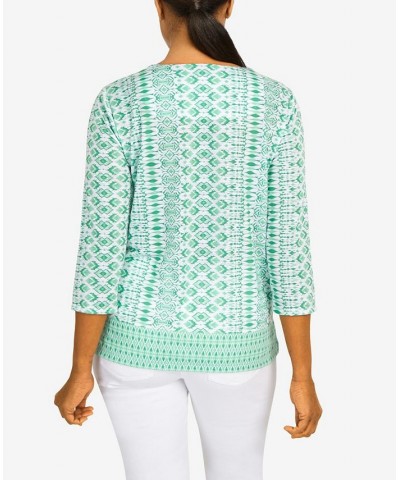 Petite Tropical Geo Print Top Palm Green $33.36 Tops