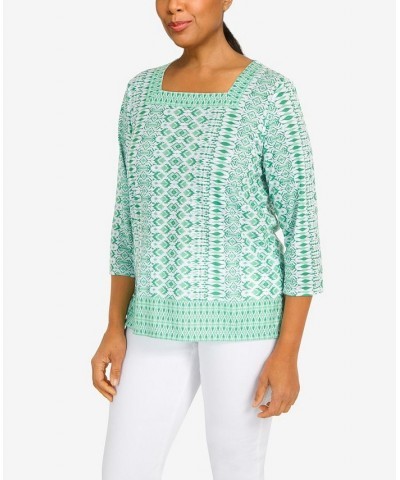 Petite Tropical Geo Print Top Palm Green $33.36 Tops