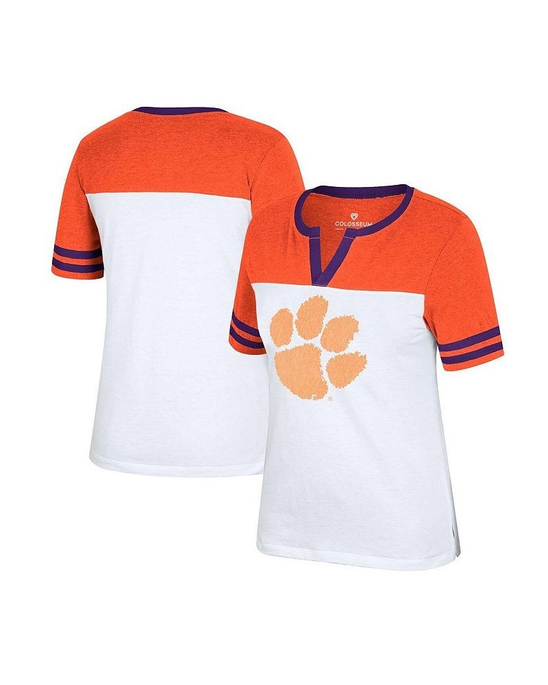 Women's White Orange Clemson Tigers Frost Yourself Notch Neck T-shirt White, Orange $21.62 Tops