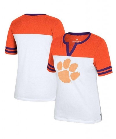 Women's White Orange Clemson Tigers Frost Yourself Notch Neck T-shirt White, Orange $21.62 Tops