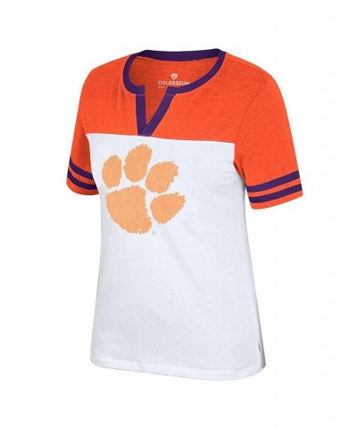 Women's White Orange Clemson Tigers Frost Yourself Notch Neck T-shirt White, Orange $21.62 Tops