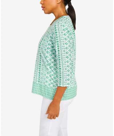 Petite Tropical Geo Print Top Palm Green $33.36 Tops