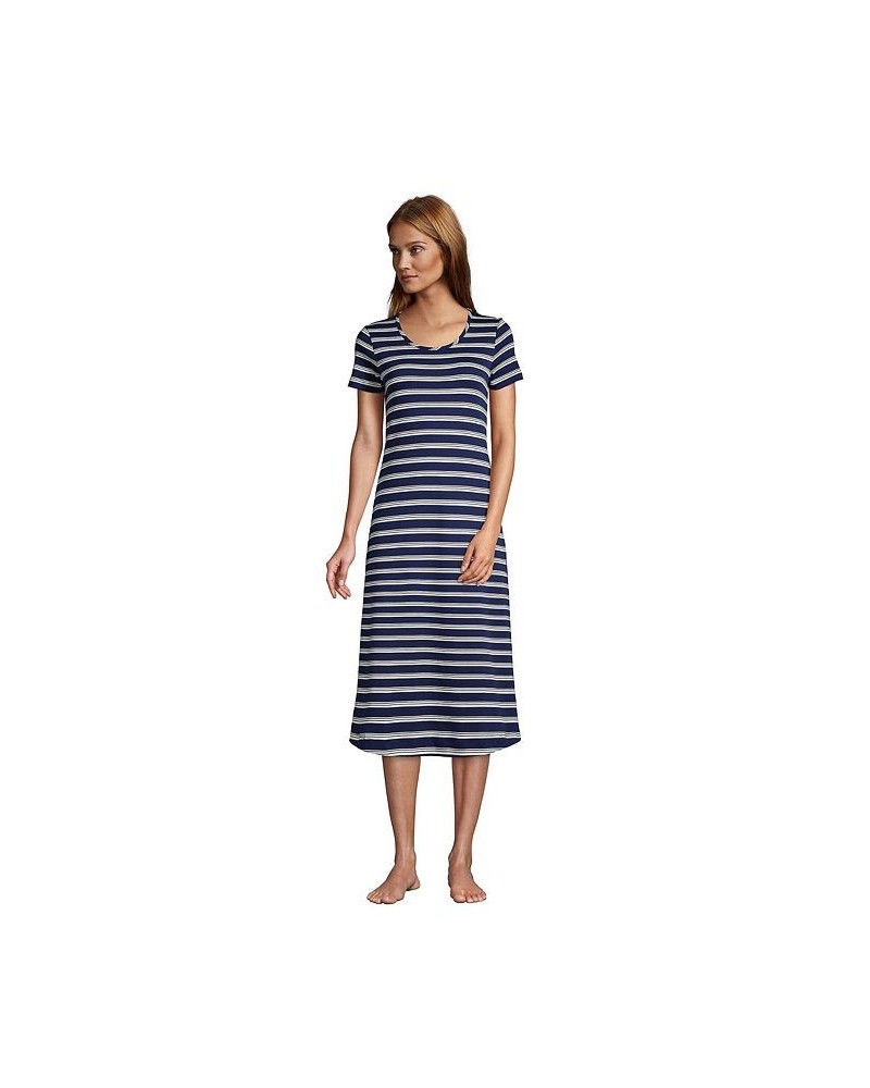 Women's Tall Supima Cotton Short Sleeve Midcalf Nightgown Dress Deep sea navy founders stripe $35.75 Sleepwear