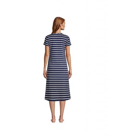 Women's Tall Supima Cotton Short Sleeve Midcalf Nightgown Dress Deep sea navy founders stripe $35.75 Sleepwear