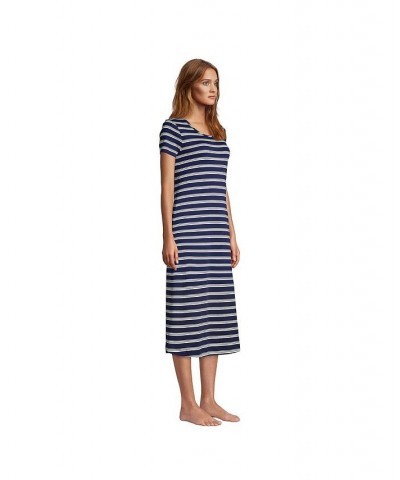 Women's Tall Supima Cotton Short Sleeve Midcalf Nightgown Dress Deep sea navy founders stripe $35.75 Sleepwear