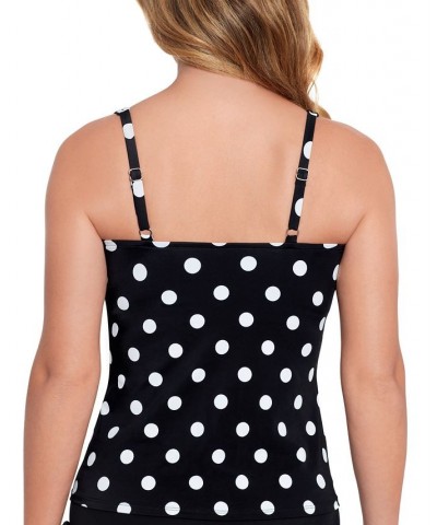 Women's Tummy-Control V-Neck Pleated Tankini Top Vintage Dotty $38.72 Swimsuits