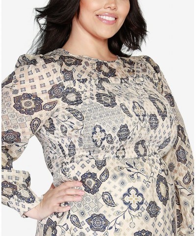 Black Label Plus Size Paisley Floral Print Dress Cream Combo $44.00 Dresses