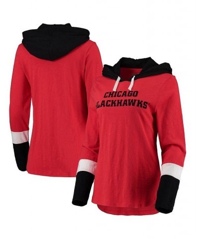 Women's Red Chicago Blackhawks Passing Play Hoodie Long Sleeve T-shirt Red $23.65 Tops