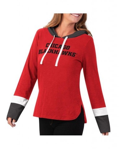 Women's Red Chicago Blackhawks Passing Play Hoodie Long Sleeve T-shirt Red $23.65 Tops