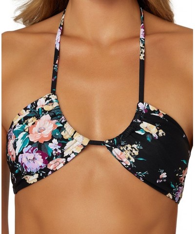 Juniors' Rosetta Embry Floral-Print Halter Bikini Top Black $22.00 Swimsuits