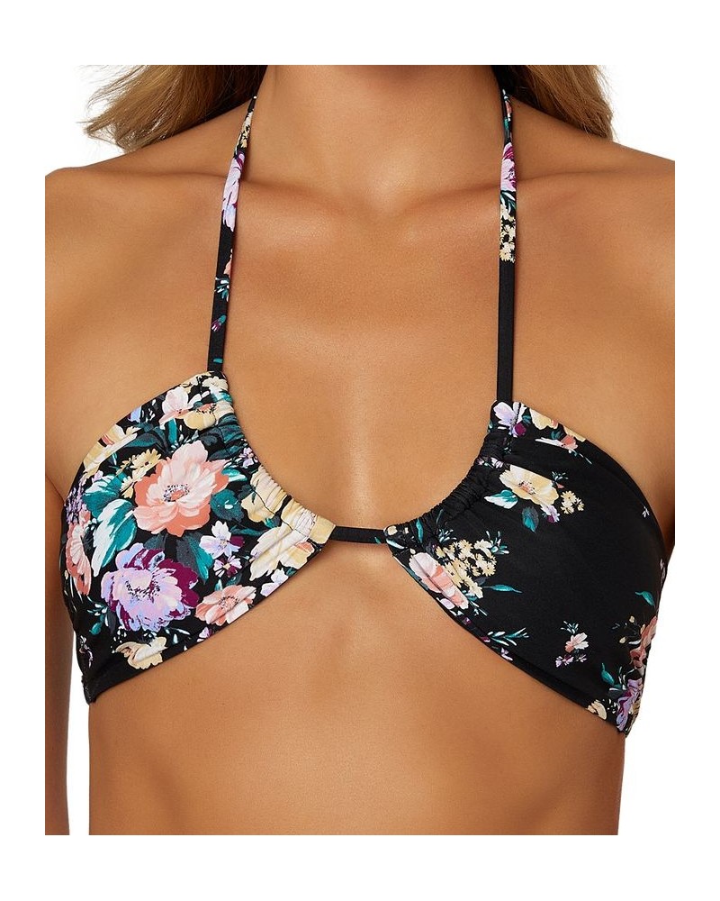 Juniors' Rosetta Embry Floral-Print Halter Bikini Top Black $22.00 Swimsuits