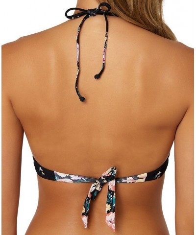 Juniors' Rosetta Embry Floral-Print Halter Bikini Top Black $22.00 Swimsuits