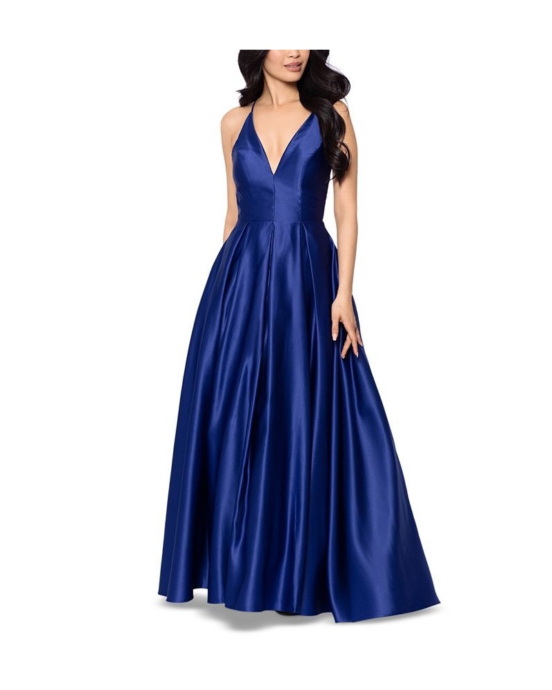 Juniors' V-Neck Satin Ball Gown Royal $58.50 Dresses