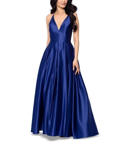 Juniors' V-Neck Satin Ball Gown Royal $58.50 Dresses