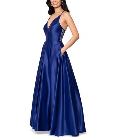 Juniors' V-Neck Satin Ball Gown Royal $58.50 Dresses