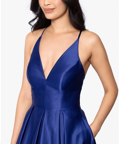 Juniors' V-Neck Satin Ball Gown Royal $58.50 Dresses