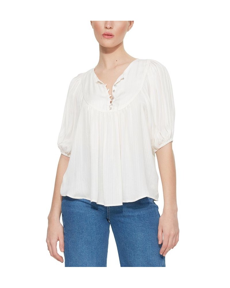 Women's Solid Quarter-Button Trapeze Henley Top Tan/Beige $17.28 Tops