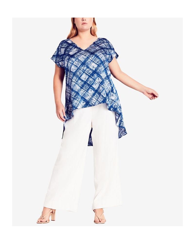 Trendy Plus Size Floaty Check Top Indigo Check $32.40 Tops