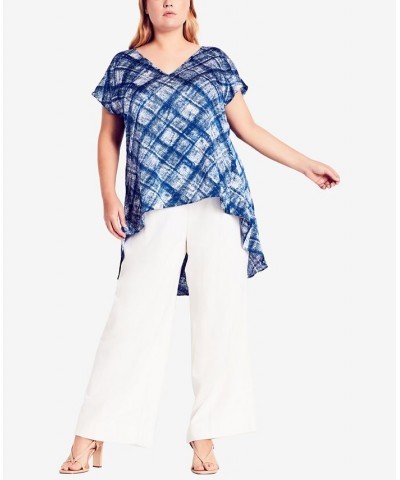 Trendy Plus Size Floaty Check Top Indigo Check $32.40 Tops