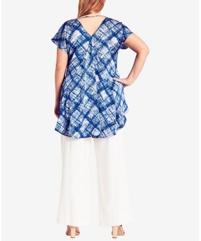 Trendy Plus Size Floaty Check Top Indigo Check $32.40 Tops