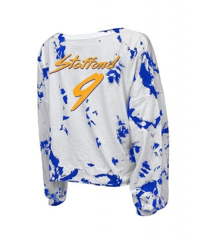 Women's White Los Angeles Rams Super Bowl LVI Champions Off-Shoulder Tie-Dye Name Number Long Sleeve V-Neck T-shirt $32.90 Tops