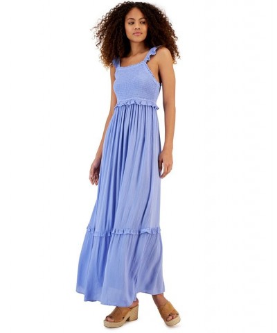 Juniors' Smocked Ruffle-Trim Sleeveless Maxi Dress Aster Blue $34.22 Dresses