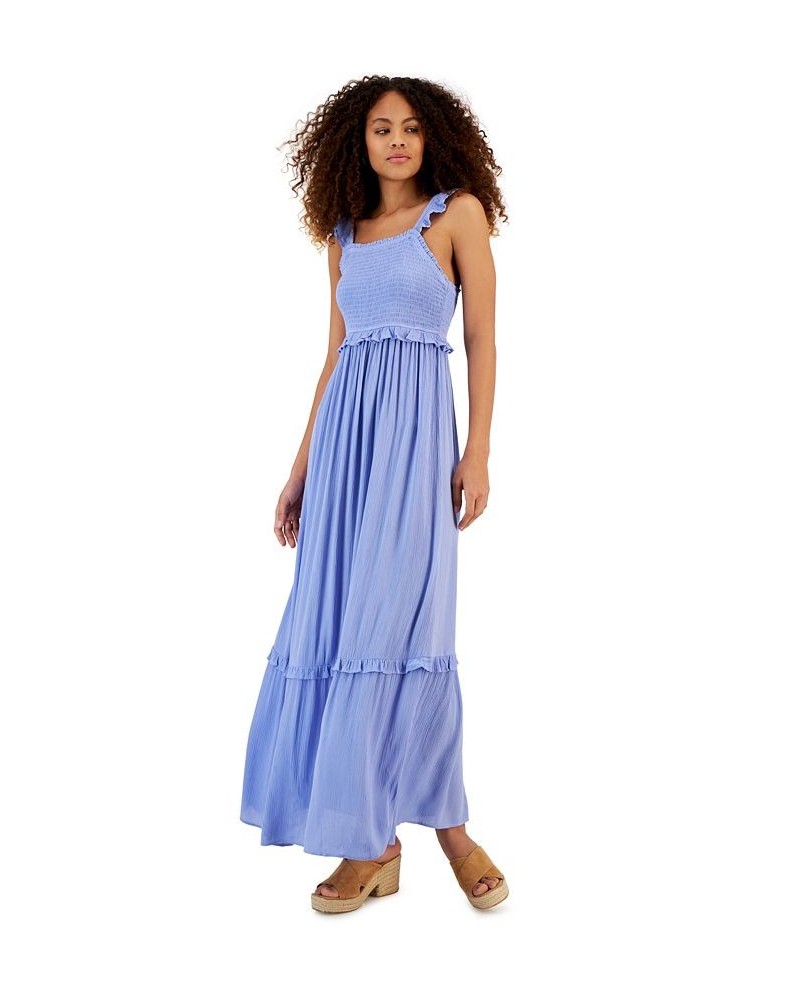 Juniors' Smocked Ruffle-Trim Sleeveless Maxi Dress Aster Blue $34.22 Dresses