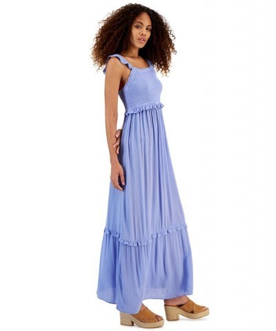 Juniors' Smocked Ruffle-Trim Sleeveless Maxi Dress Aster Blue $34.22 Dresses