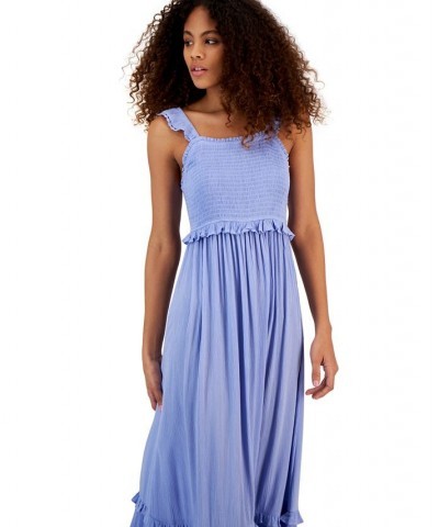 Juniors' Smocked Ruffle-Trim Sleeveless Maxi Dress Aster Blue $34.22 Dresses