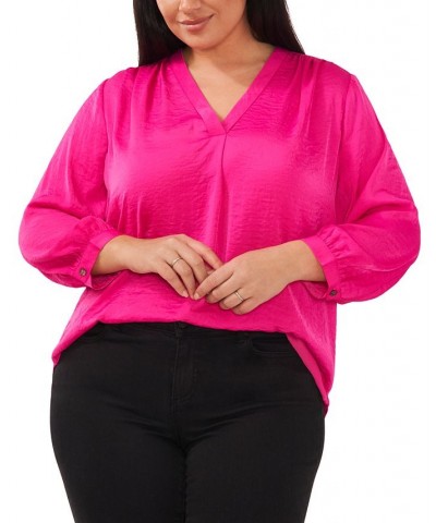 Plus Size V-Neck 3/4-Sleeve Blouse Pomegrante Pink $28.08 Tops