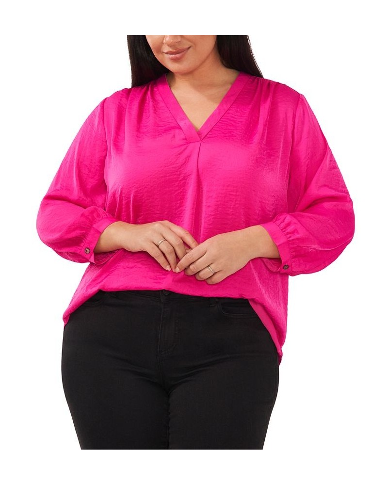 Plus Size V-Neck 3/4-Sleeve Blouse Pomegrante Pink $28.08 Tops