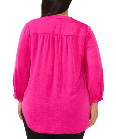 Plus Size V-Neck 3/4-Sleeve Blouse Pomegrante Pink $28.08 Tops