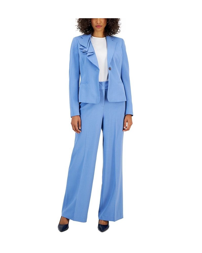 Women's Asymmetrical Ruffled One-Button Jacket & Wide-Leg Pant Suit Pale Blue $89.10 Suits