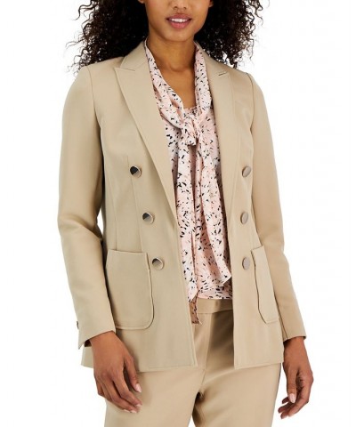 Faux Double Breasted Blazer Printed Chiffon Blouse and Bowie Pants Latte $38.64 Pants