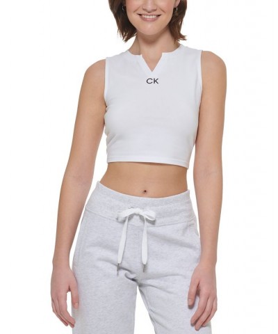 Women's Logo-Print Split-Neck Cropped Tank White $9.90 Tops