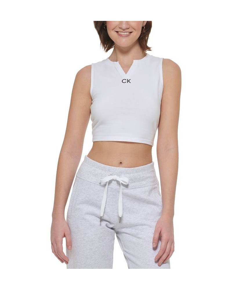 Women's Logo-Print Split-Neck Cropped Tank White $9.90 Tops