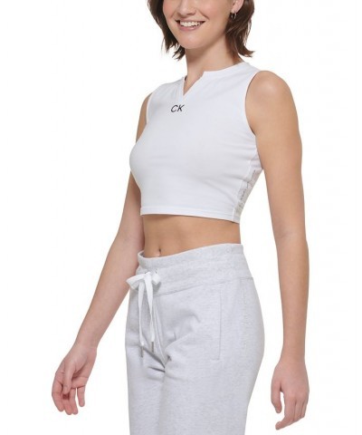 Women's Logo-Print Split-Neck Cropped Tank White $9.90 Tops