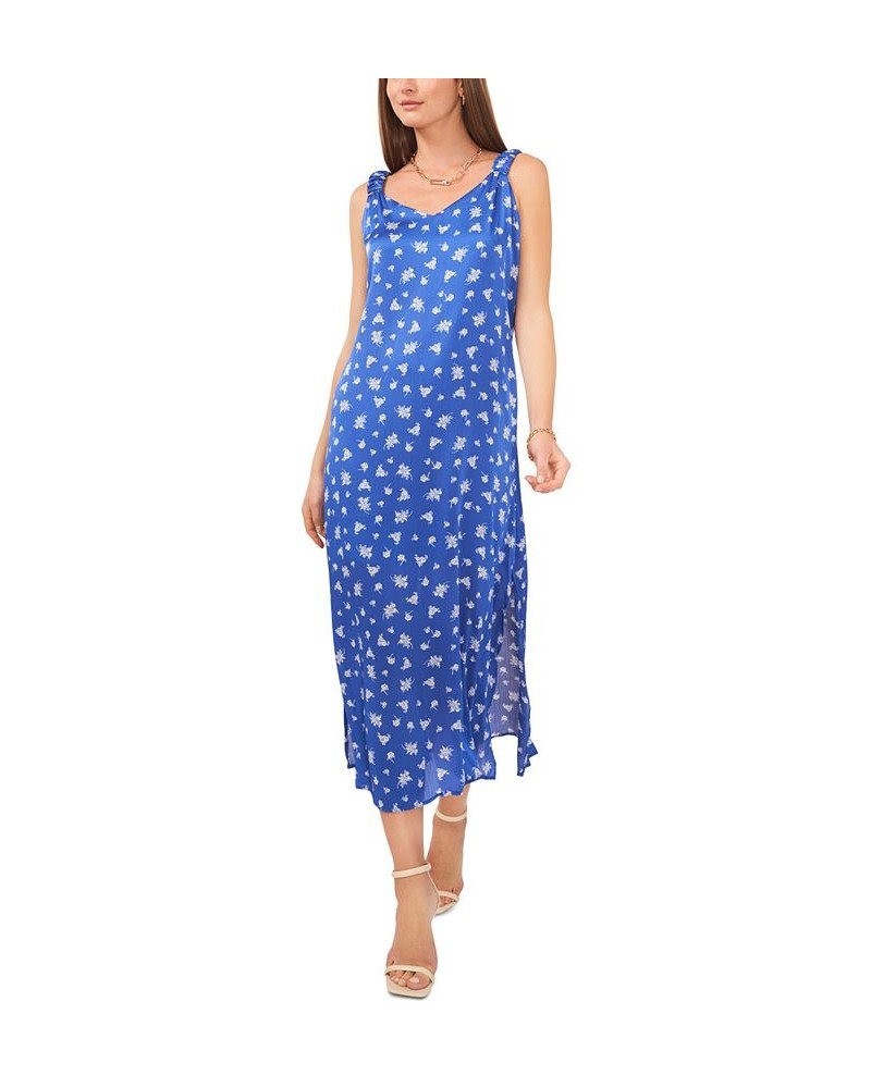 Women's Printed Ruched-Strap V-Neck Dress Deep Azure $33.60 Dresses