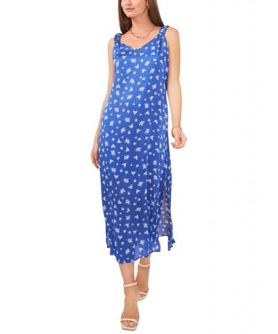 Women's Printed Ruched-Strap V-Neck Dress Deep Azure $33.60 Dresses