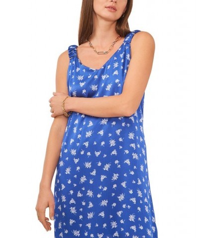 Women's Printed Ruched-Strap V-Neck Dress Deep Azure $33.60 Dresses