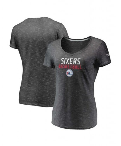 Women's Charcoal Philadelphia 76ers Double-Fade Space-Dye V-Neck T-shirt Charcoal $19.59 Tops