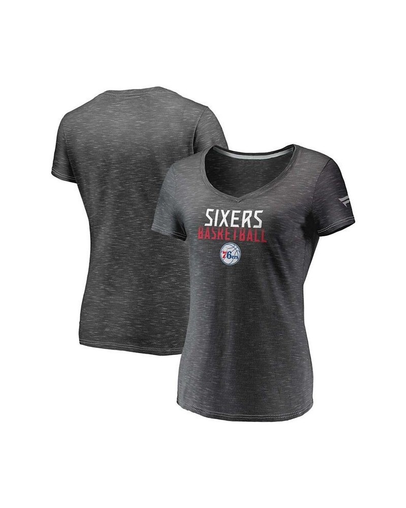 Women's Charcoal Philadelphia 76ers Double-Fade Space-Dye V-Neck T-shirt Charcoal $19.59 Tops